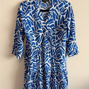 Rachel Zoe Blue and White Abstract Long Sleeve Mini Dress